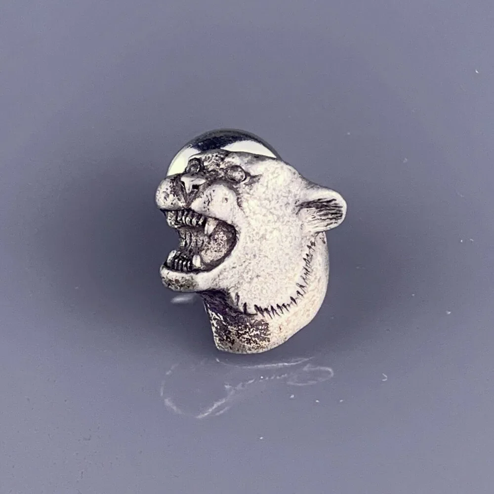Cougar Head Tie Tack Lapel Pin Mountain Lion Puma Cat Silver Tone Vintage